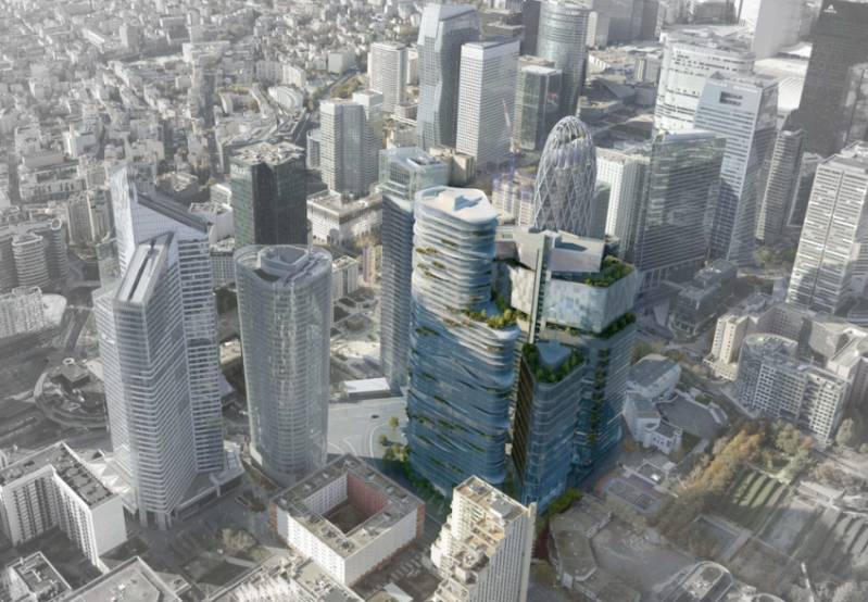 Vue aérienne du projet Odyssey, porté par Primonial REIM, à La Défense. 