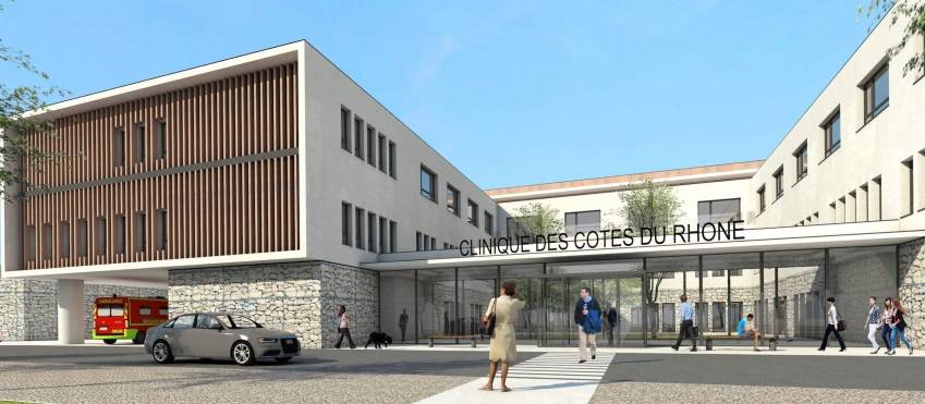Pierval Santé fait construire un ensemble supplémentaire à la clinique des Côtes du Rhône (Roussillon). © SEV Architectures