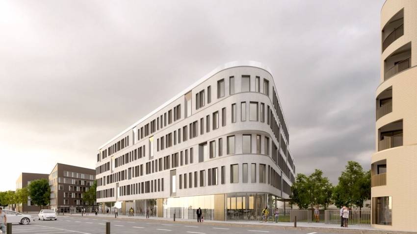 Eiffage Immobilier construit un complexe tertiaire de 6 500 mètres carrés à Mantes-la-Jolie. © Carta Associés Eiffage Immobilier construit un complexe tertiaire de 6 500 mètres carrés à Mantes-la-Jolie. © Carta Associés
