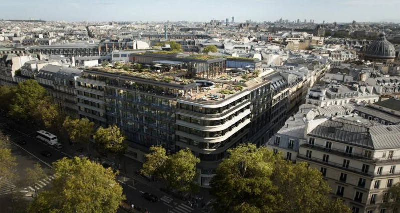 Vue aérienne du M, au 21 Madeleine à Paris 8 Vue aérienne du M, au 21 Madeleine à Paris 8