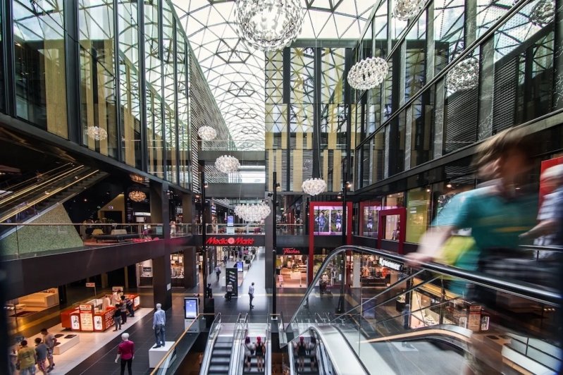 Le centre commercial Höfe am Brühlshopping à Leipzig, en Allemagne. 