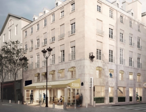 L'immeuble d'angle qui accueille la Maison Plisson, place du Marché Saint-Honoré. © Maison Plisson