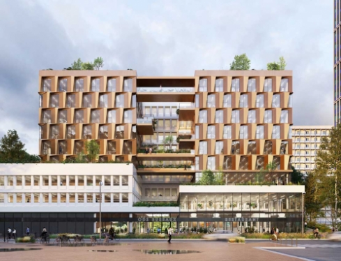 L'ensemble Vertuo à Lyon, avec le socle commercial, les bureaux et l'élévation résidentielle. © Herault L'ensemble Vertuo à Lyon, avec le socle commercial, les bureaux et l'élévation résidentielle. © Herault