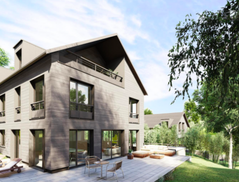 Les Villas de l'Étang, promotion de maisons individuelles en bois soutenue par Baltis Capital.