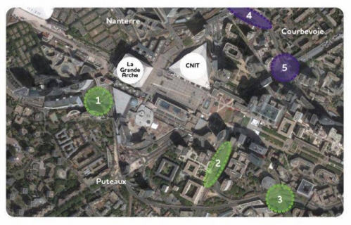  Les cinq sites de l'appel à projets Empreintes de Paris La Défense. 