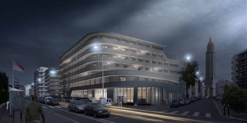 Le Garden Inn havrais, cédé par Linkcity Grand Ouest. © Christophe Bidaud Architectes