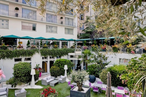 Les jardins de l'hôtel Charlemagne, à Lyon. 