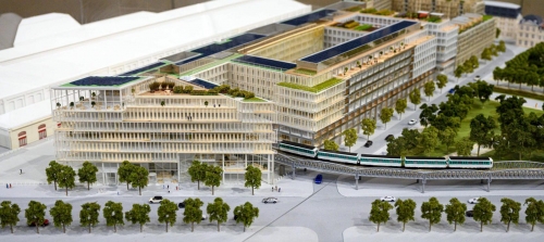 La maquette du futur siège unique des trois entités du groupe AFD, et de la Cité du développement durable. © AFD