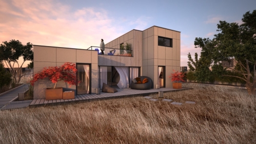 Exemple d'une maison individuelle en ossature bois construite par Ekko