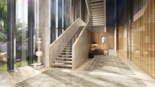 Escaliers menant au business center du projet Renaissance porté par Ardian. © Tristan Auer