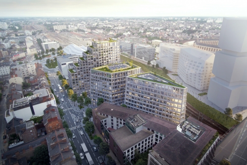 Le projet mixte Beaumont, à Rennes, dont l'immeuble de bureaux acquis par Arkéa Foncière. © KempeThil-MonsieurMedia