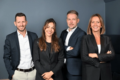 De g. à d. : Pierre Labopin, Marie Ferreira, Nicholas Hayter et Marine Cavallero. 