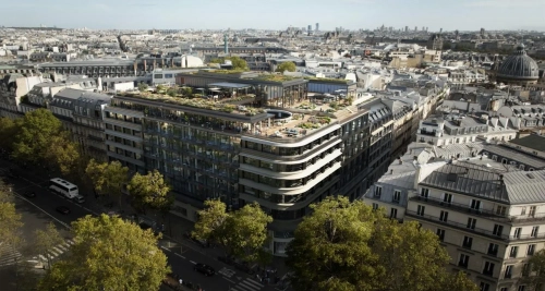 Vue aérienne du M, au 21 Madeleine à Paris 8