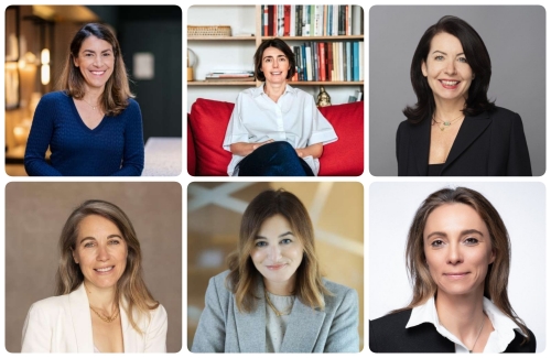 De g. à dr. et de haut en bas : Aude Grant, SFL ; Cléopha Thomann, Bauhaus Avocats ; Chrystèle Villotte, Knight Frank ; Julie de Roujoux, Alsei ; Céline Poix, Apsys ; Laetitia Archambault, AEW.