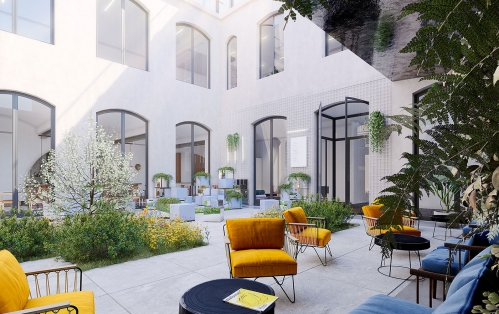 La cour intérieure du 52 Petites Écuries après restructuration. © Valentin Studio