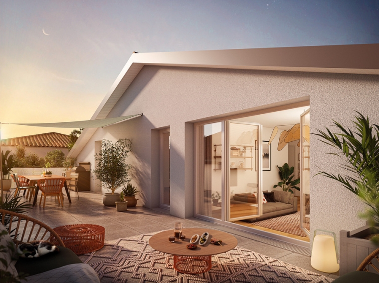 Terrasse du projet Saint-Paul à Tournefeuille. © LP Promotion