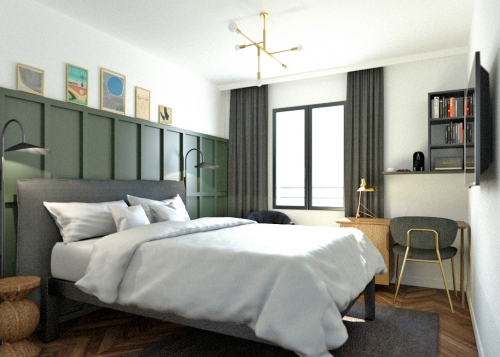 L'une des chambres de l'hôtel Le Chantry à Bordeaux une fois restructuré. 