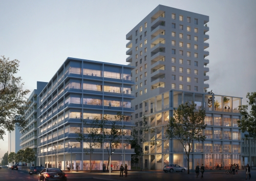 Les immeubles Plug'In et Pylote à Lyon. © David Chipperfield Architects, Agence Aires Mateus et Atelier Vera et Associés.