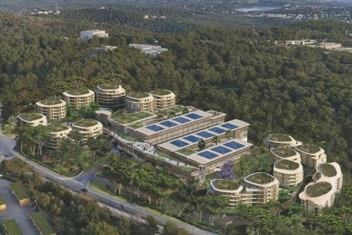 Le projet mixte Canopée à Valbonne, avec les immeubles de bureaux au centre. © Equilis