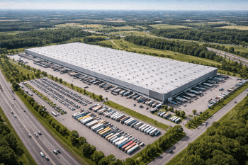 Vue aérienne d'un entrepôt XXL (image générée par IA)