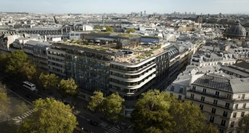 Vue aérienne du M, au 21 Madeleine à Paris 8
